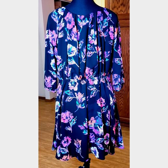 Forever 21 Dress L Fit Flare Black Pink Elastic Waist 3/4 Sleeve Cottage Fairy - Picture 7 of 7